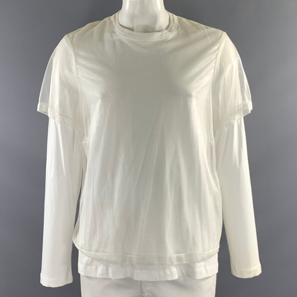 HELMUT LANG Size XL White Cotton Polyamide Layered Pullover
